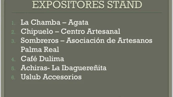 Listado de los expositores que se encontrarán en el stand