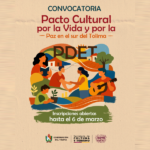Ilustración gráfica de la convocatoria que impulsa la cultura como motor de paz en municipios PDET del sur del Tolima.
